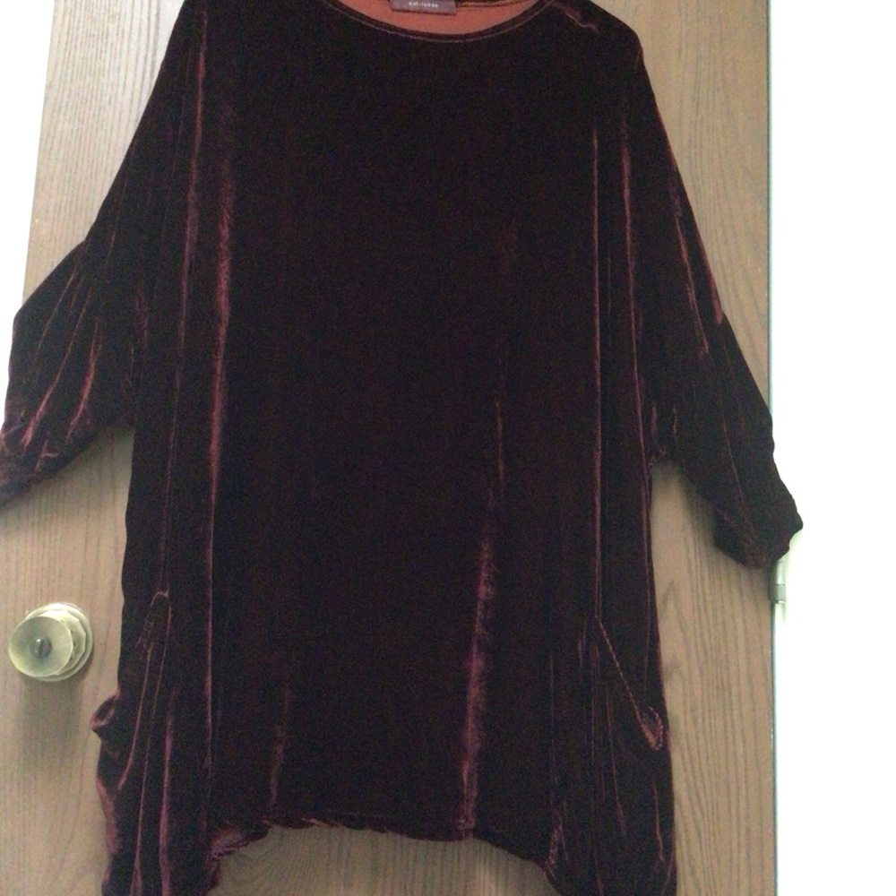 Cut Loose elegant velvet silk burgundy tunic swing top, pockets, sz OS M-XL